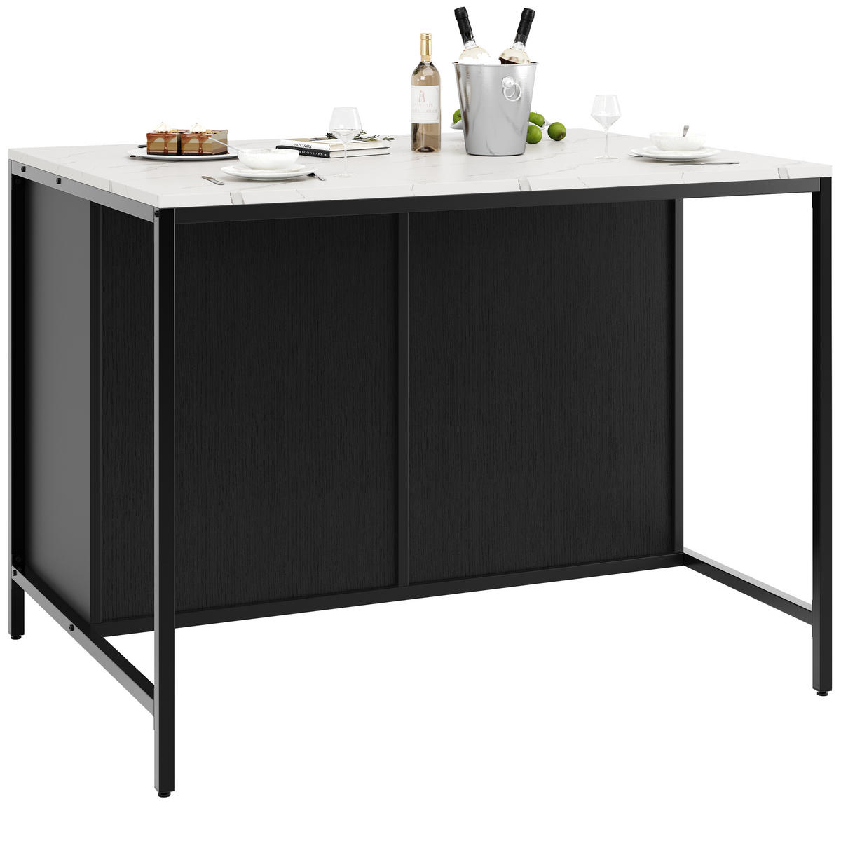 KÜCHENINSEL DE-41268 100/90/90 cm mit Marmorstruktur und verstellbaren Füßen Schwarz - Schwarz, Holzwerkstoff (100/90/90cm) - ComfortXL