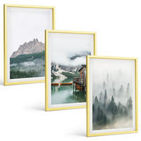 BILDER SET 3er Set - 40x60 cm Goldrahmen - Berge, See, Hütte, Nebel - Goldfarben, Kunststoff (40/60cm) - TULUP