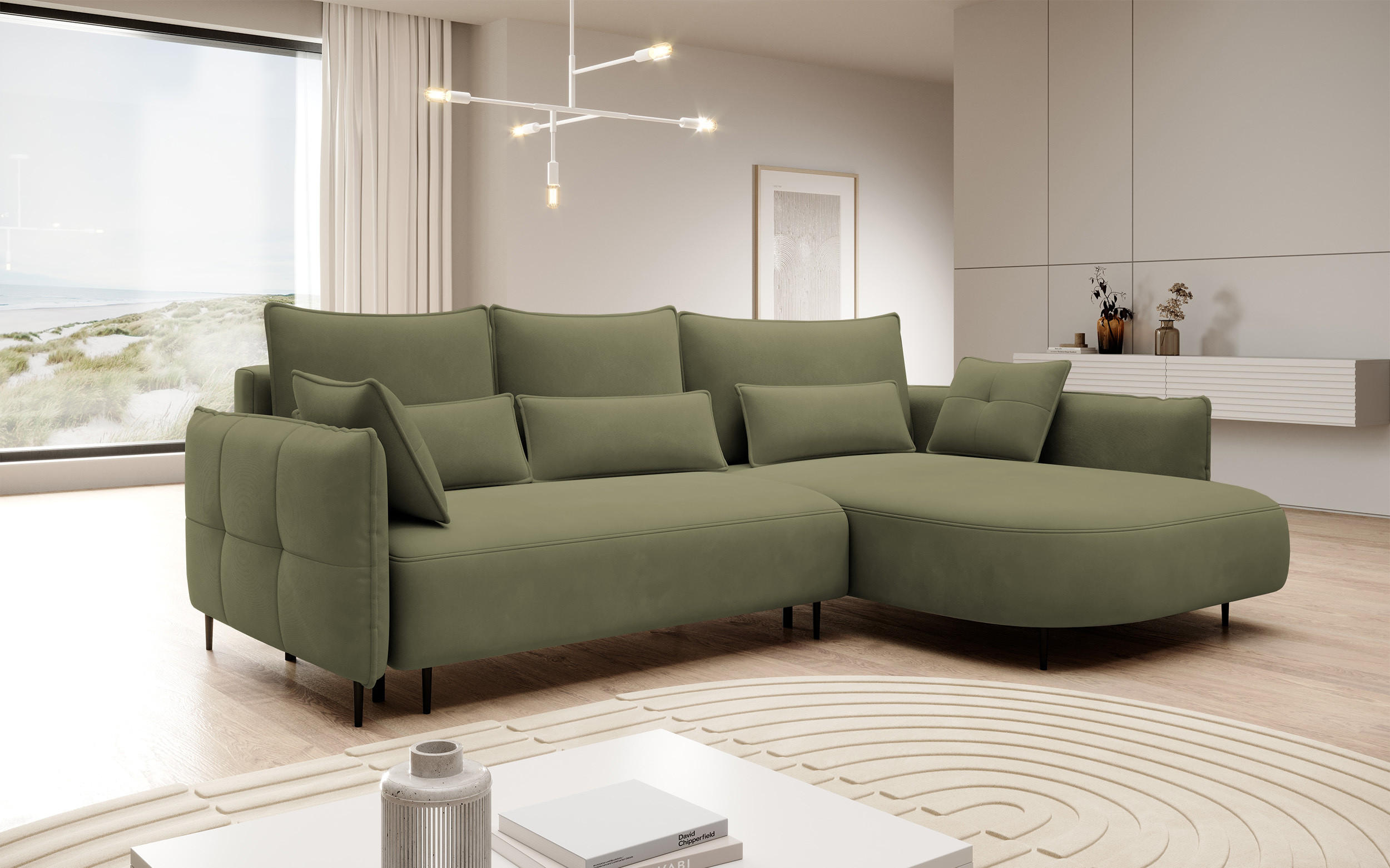 ECKSOFA Oblivio Olivgrün Velours - Schwarz/Olivgrün, Textil/Metall (285/200cm) - Selsey