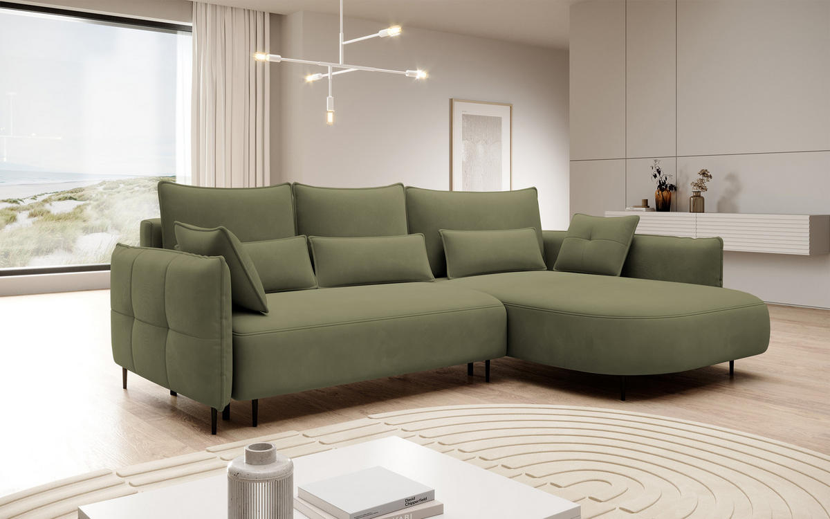 ECKSOFA Oblivio Olivgrün Velours - Schwarz/Olivgrün, Textil/Metall (285/200cm) - Selsey