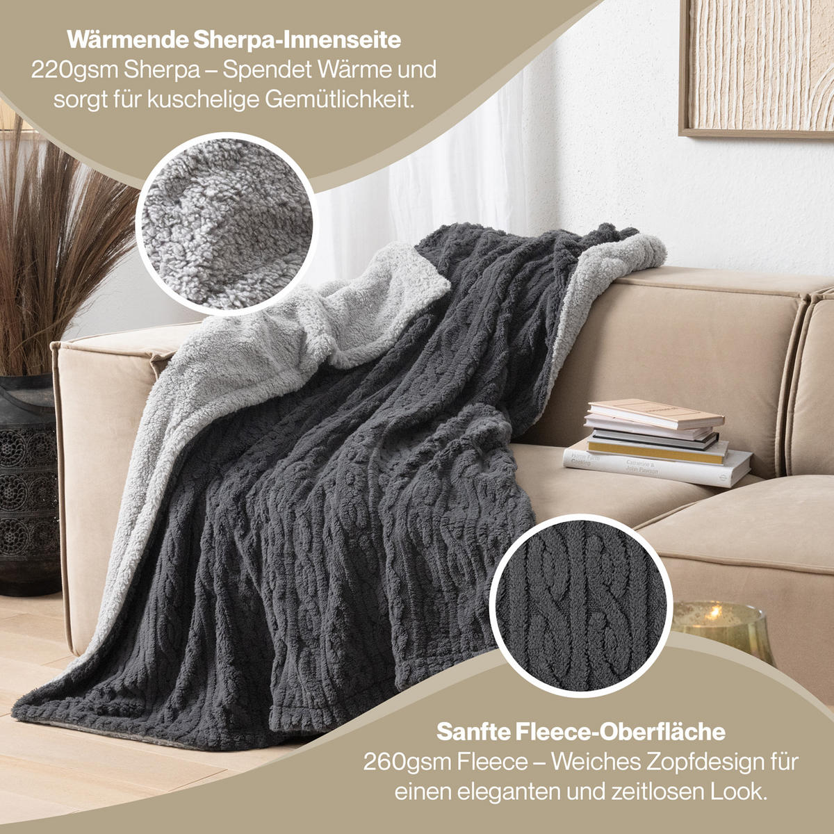 KUSCHELDECKE 130/150 cm, Grau & Dunkelgrau - Dunkelgrau/Grau, Textil (130/150cm) - Blumtal