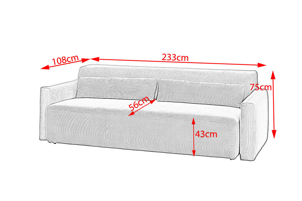 SCHLAFSOFA NEO Grau Cord - Greige/Schwarz, Kunststoff/Textil (233/75/108cm) - KAWOLA