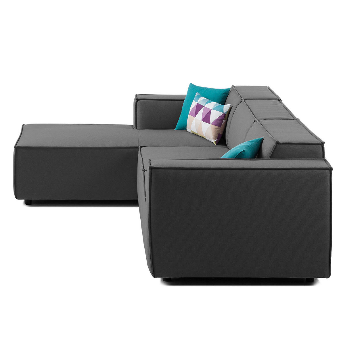 ECKSOFA mit Longchair - Anthrazit/Schwarz, Kunststoff/Textil (294/177cm) - home24