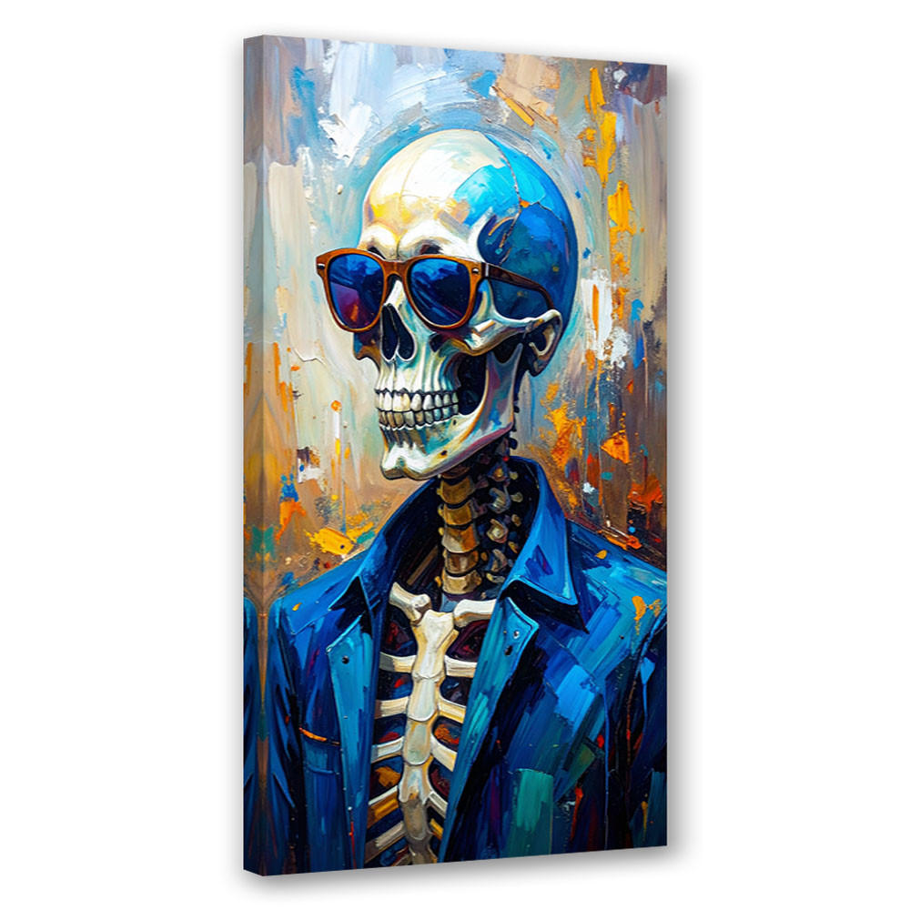 LEINWANDBILD Schädel mit Brille 50x100cm - Blau, Textil (50/100cm) - Feeby