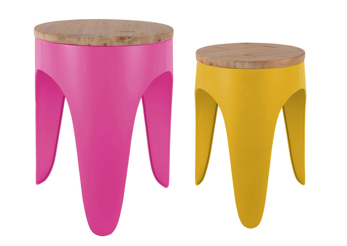 HOCKER Set Double 30/30/40.5 cm - Pink/Gelb, Metall (30/40.5/30cm) - Leitmotiv