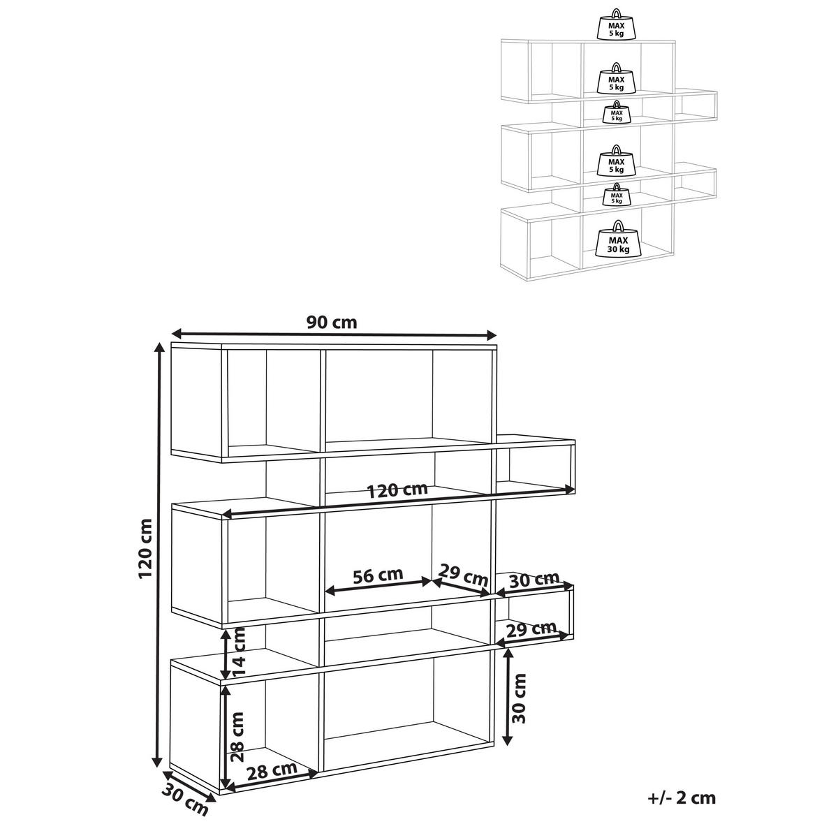 BÜCHERREGAL Fächer Amarilo - Hellbraun, Holzwerkstoff (90/120/30cm) - Beliani