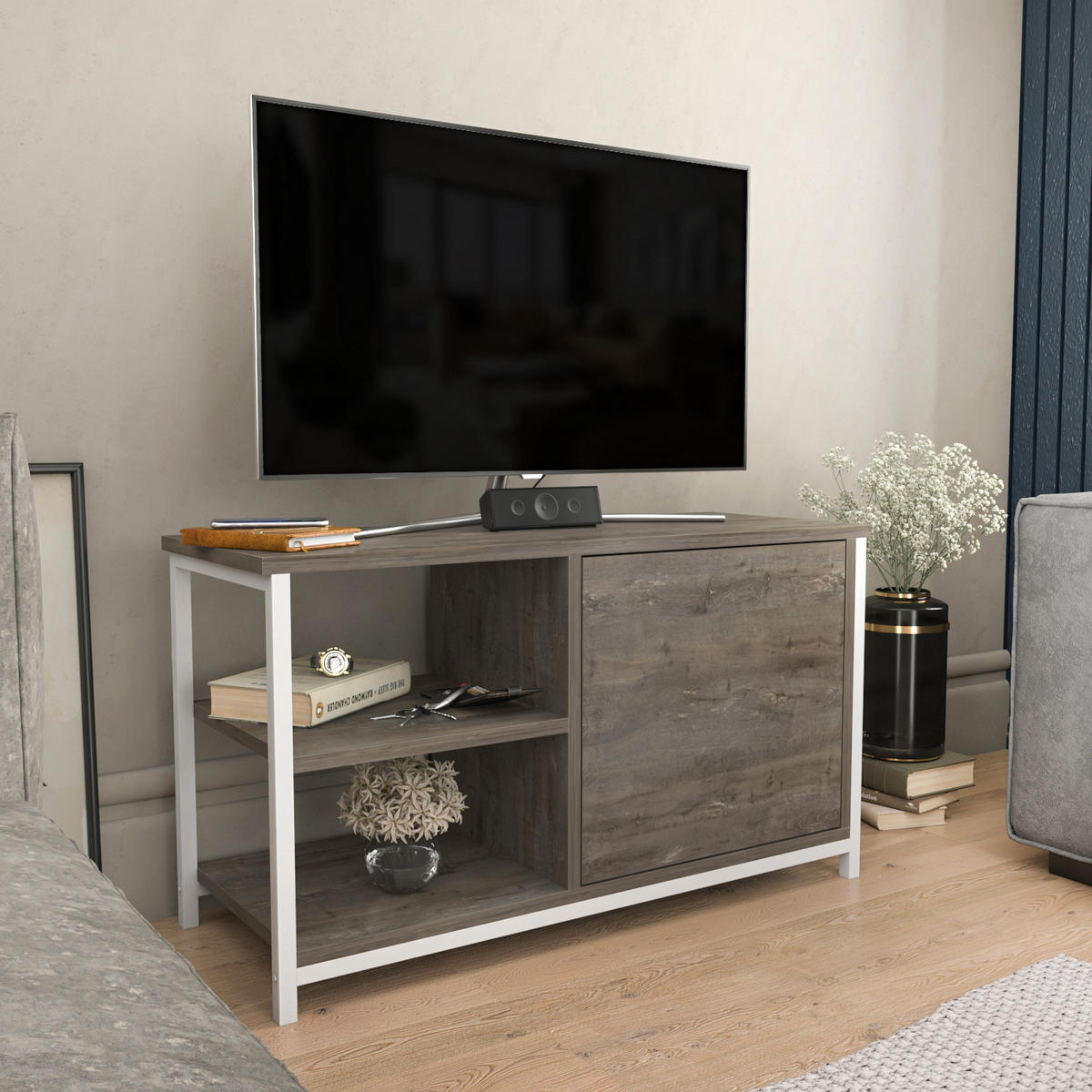 TV Unit Muskegon Weiß Wenge - Braun, Holzwerkstoff (90/51/36cm) - Decorotika