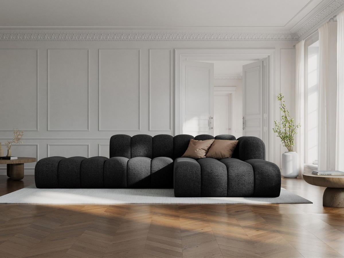 ECKSOFA modular rechts Lupine aus Chenille-Stoff schwarz 5 Sitzplätze - Schwarz, Textil (177/299cm) - Micadoni