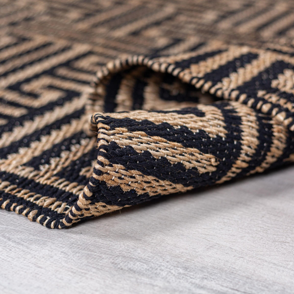 JUTETEPPICH CROFT, geometrisch, Natur-Schwarz, 200 x 290 cm - Braun, Textil (200/290cm) - KADIMA DESIGN