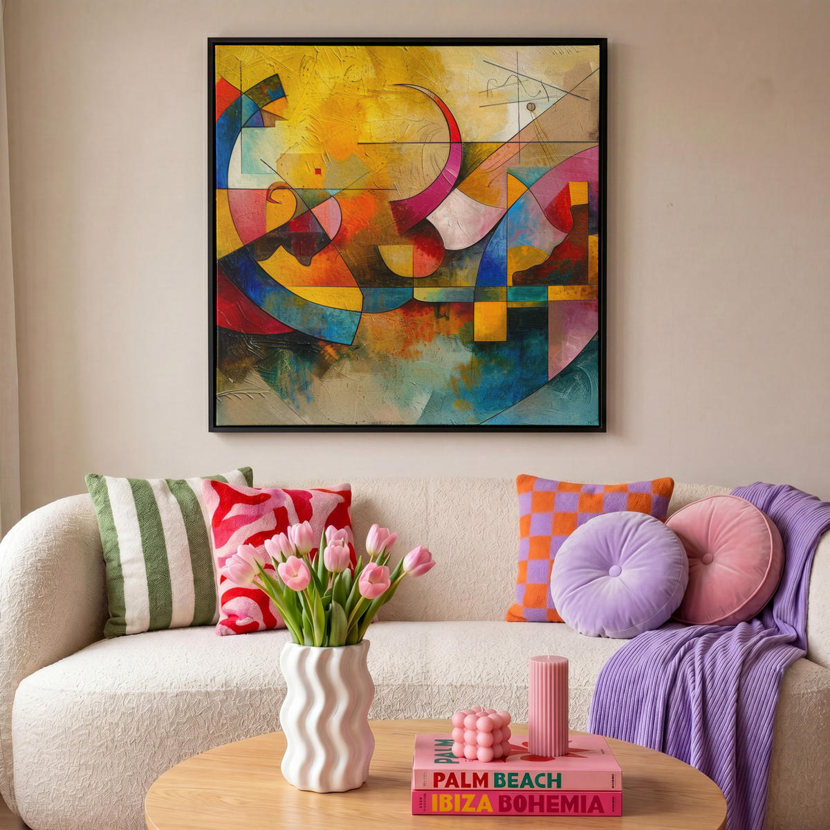 LEINWAND Bilder mit Rahmen - Kunst - Abstrakt - Modern - 90x90 - Gelb, Textil (90/90cm) - MuchoWow