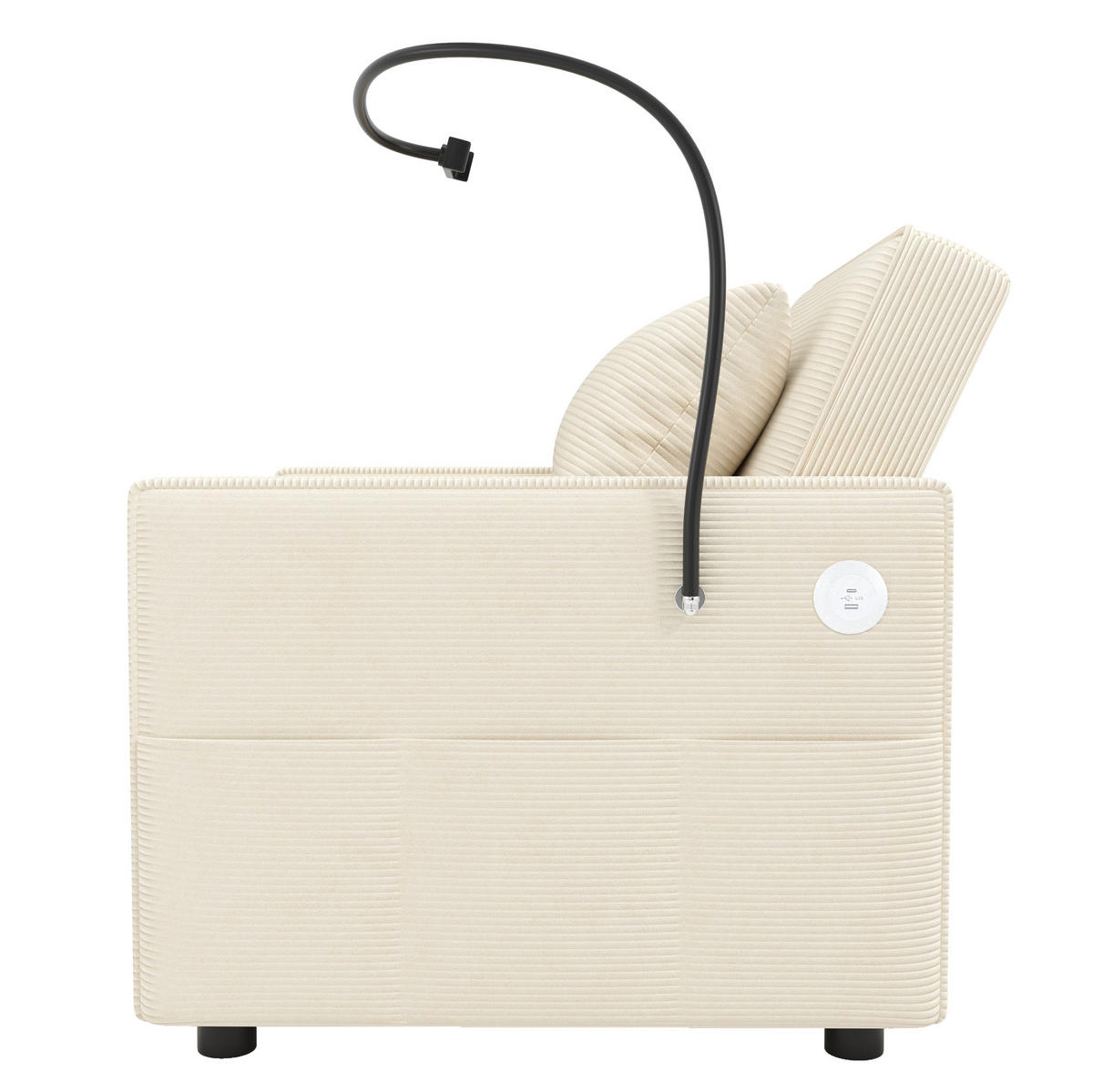 SCHLAFSOFA aus Cord 93x150x85 cm Beige mit USB- und Type-C-Anschluss, 3-fach verstellbarer Rückenlehne und Beistelltisch - Beige, Textil (150/85/93cm) - Modfu