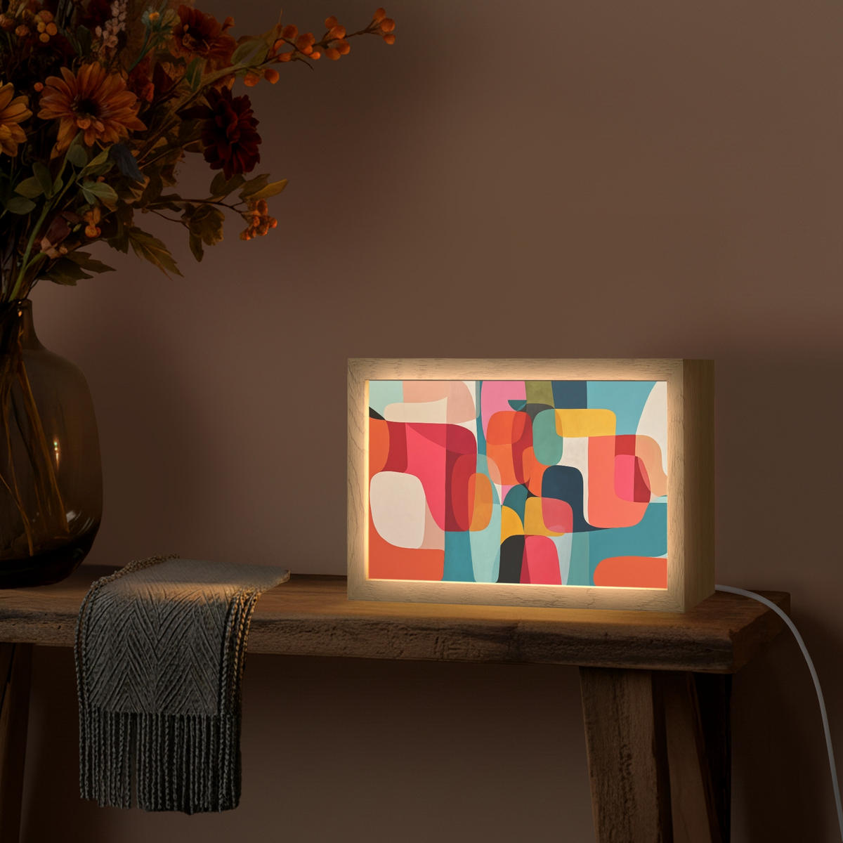 NÁSTĚNNÁ LAMPA Tvary - barevné - abstraktní - letadla 30x20 cm - různobarevná, kompozitní dřevo (30/20/8cm) - OnlyWow