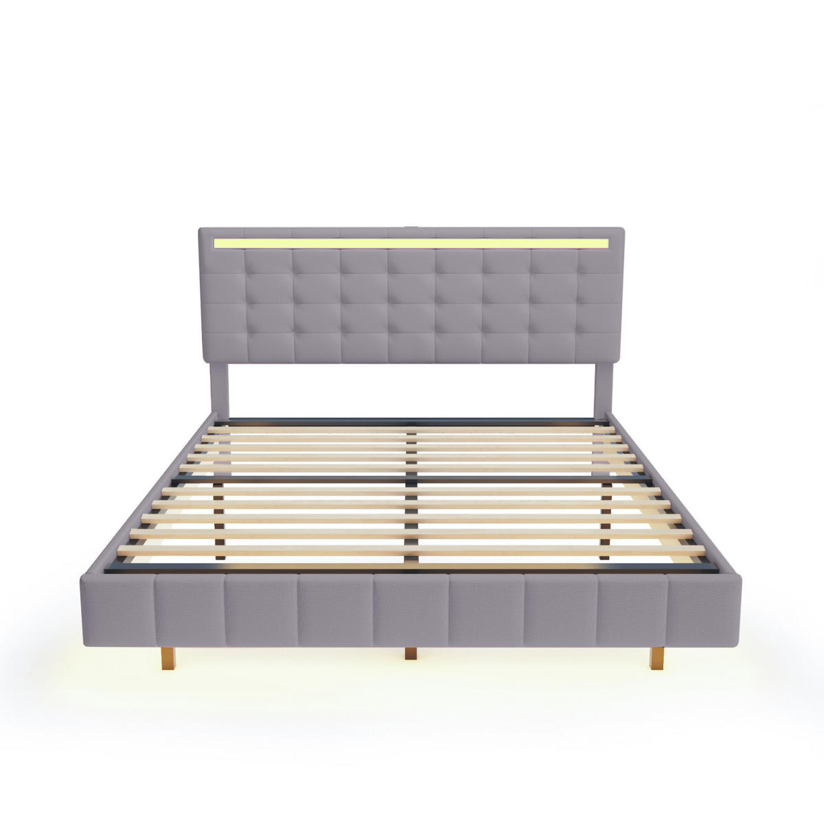 POLSTERBETT 160x200 cm, Grau, mit LED-Beleuchtung & USB - Grau, Textil/Metall (160/200cm)
