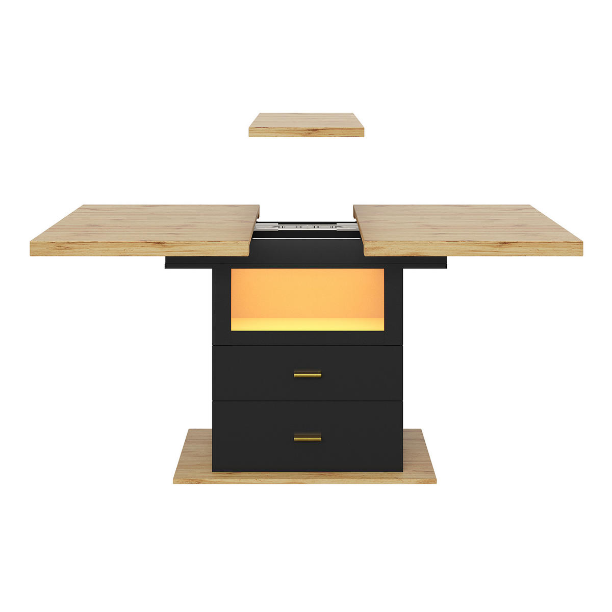 ESSTISCH 110-140x80x75 cm in Natur und Schwarz aus MDF mit LED-Beinen ausziehbar - Naturfarben, Holzwerkstoff (140/80/75cm) - Modfu