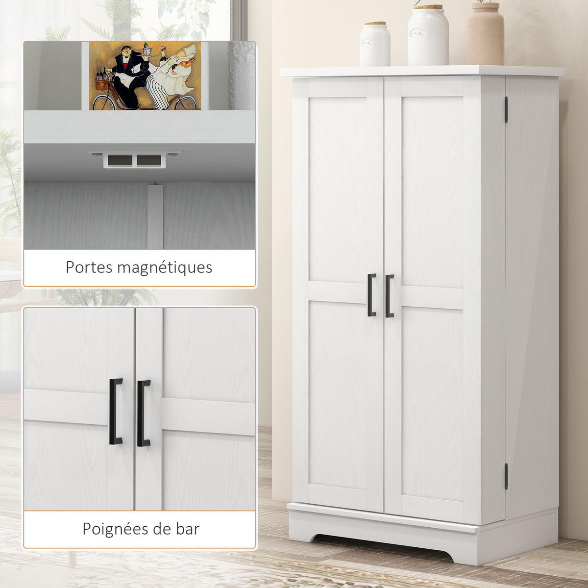 MEHRZWECKSCHRANK DE-11107 5 Ebenen mit verstellbaren Böden & Türregalen Creme - Creme, Holzwerkstoff (40/120/60cm) - ComfortXL