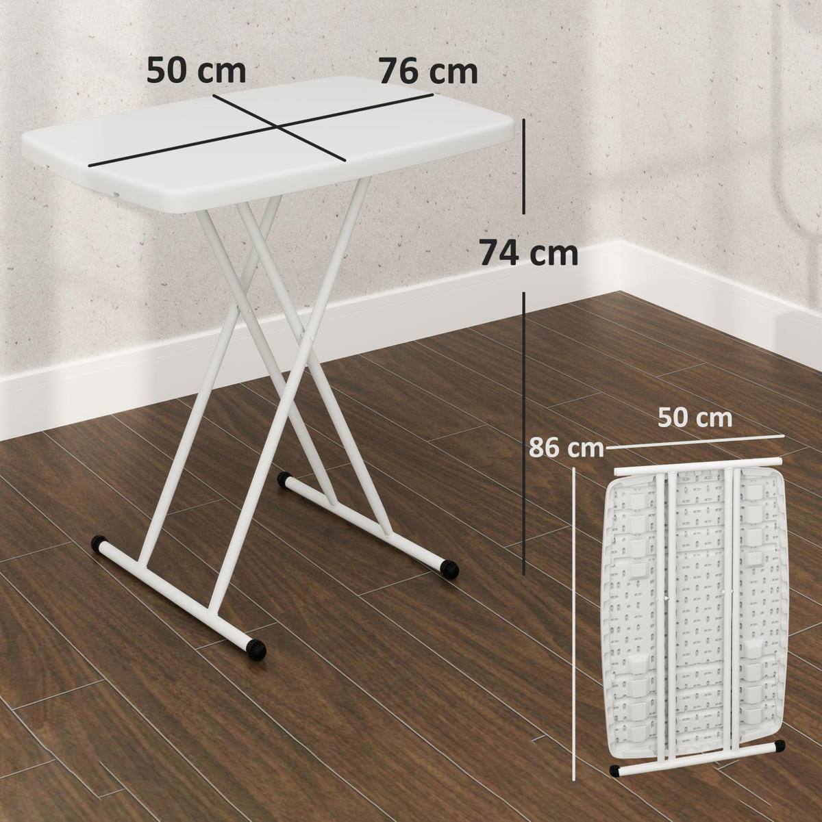 GARTENTISCH 76/50/74 cm weiß aus Kunststoff und Stahl klappbar höhenverstellbar - Naturfarben, Metall (76/50/74cm) - OKWISH