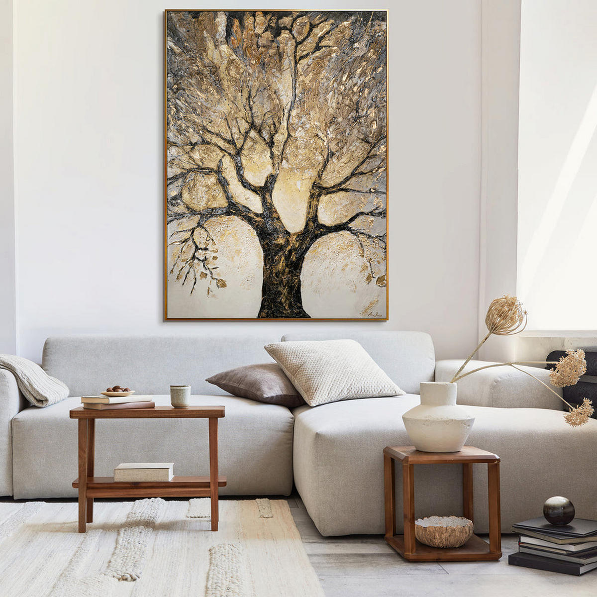 GEMÄLDE Baum des Reichtums und des Wohlstands Schattenfugenrahmen Schwarz-Gold 120x80 cm - Schwarz Hochglanz, Holz (120/80cm) - YS-art gallery