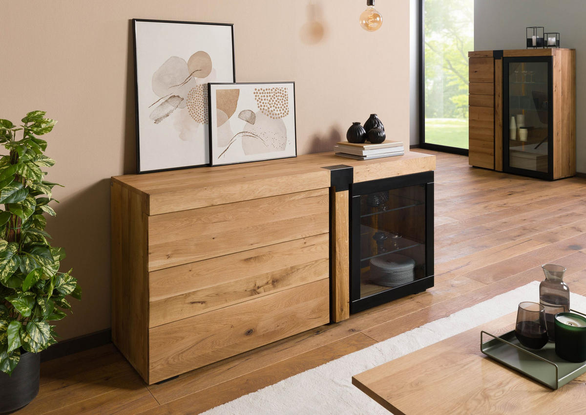 SIDEBOARD Wildeiche 161x45x75 natur geölt ROTTERDAM #116 - Braun, Holz (161/75/45cm) - Massivmoebel24