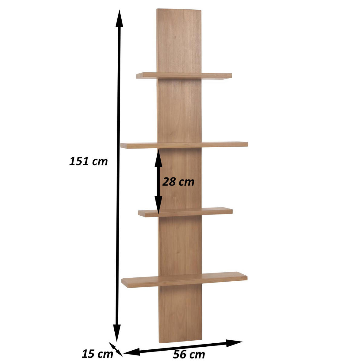TEAK-WANDREGAL Braun - Braun, Holz (56/151/15cm) - MCW