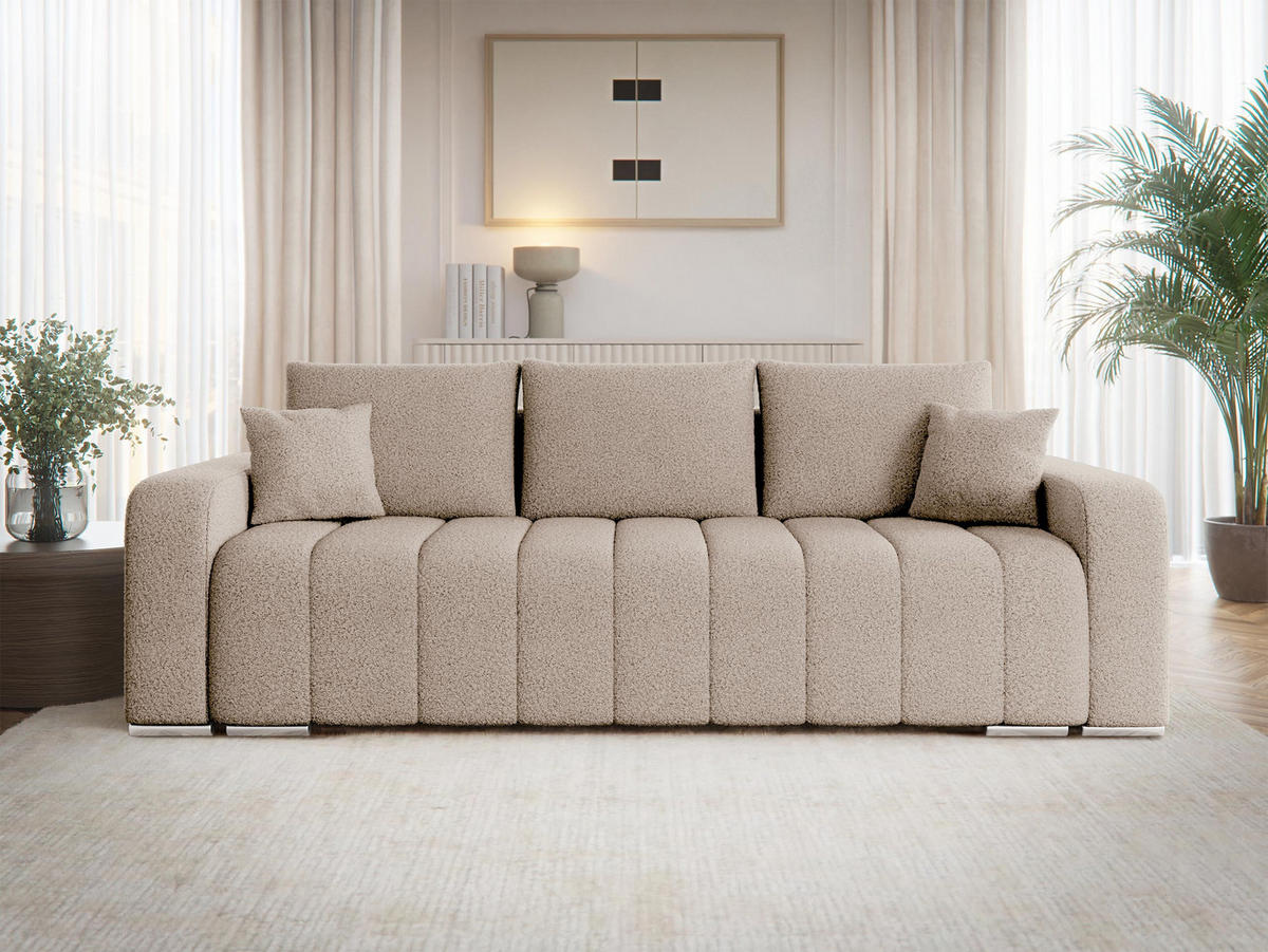 SCHLAFSOFA Pufetto Boucle - Beige/Silberfarben, Holz/Textil (244/86/90cm) - MIRJAN24