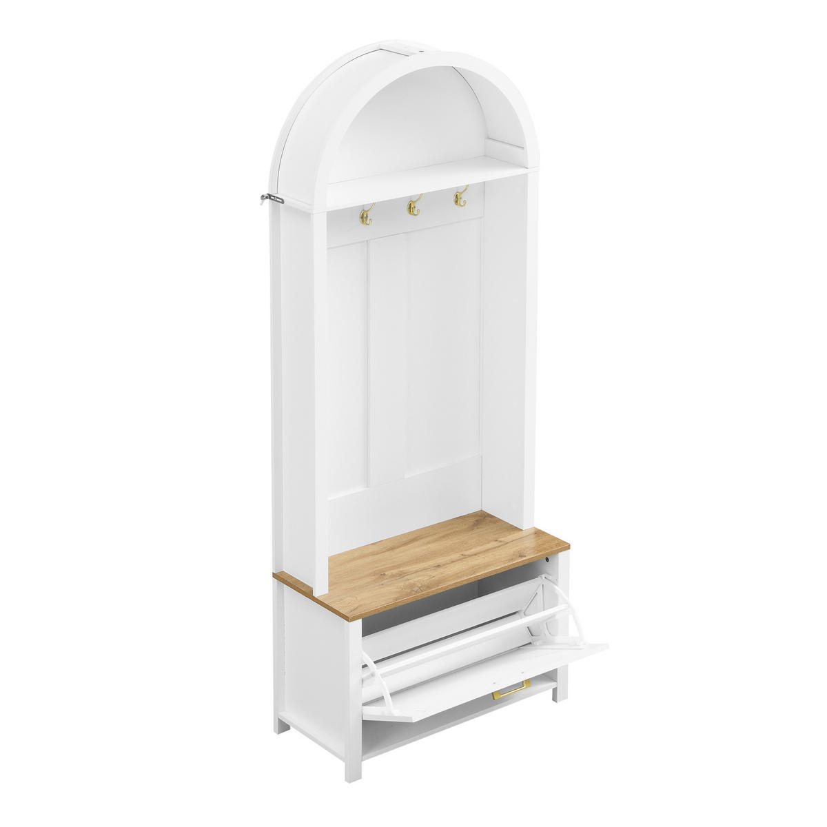 OMARA za oblačila 75/35/195 cm s kljukami, polico in prostorom za čevlje, MDF, Bela/Lesna - bela, leseni material (35/195/75cm) - Redom