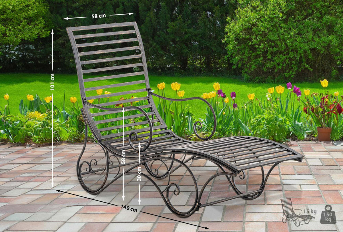 GARTENLIEGE Senta Antik 58x140x101cm Metall Bronze Sonnenliege - Bronzefarben, Metall (58/101/140cm) - DELUKE