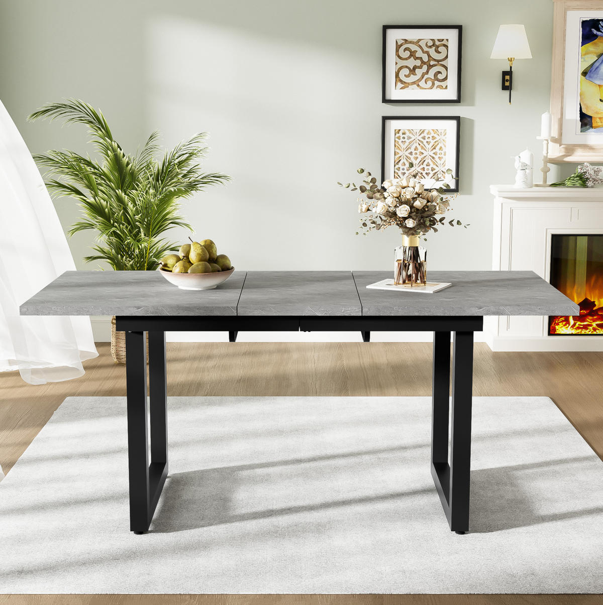 JEDÁLENSKÝ stôl, 140/180/80/75 cm sivá/čierna, rozkladací, MDF - čierna, kompozitné drevo (140/80/75cm) - BEAOK