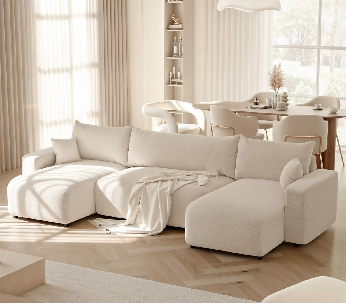 WOHNLANDSCHAFT Luna Mit Schlaffunktion - Beige, Holzwerkstoff/Textil (318/79/145cm) - Fun Möbel