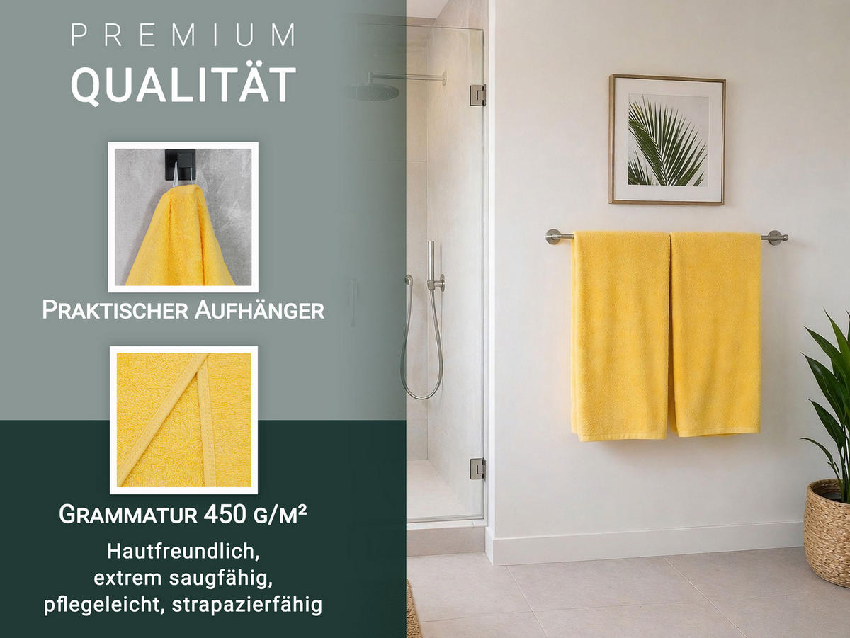 DUSCHTÜCHER, 5er-Set, 70x140 cm, 100% Baumwolle, Gelb - Gelb, Textil (70/140cm) - Zollner