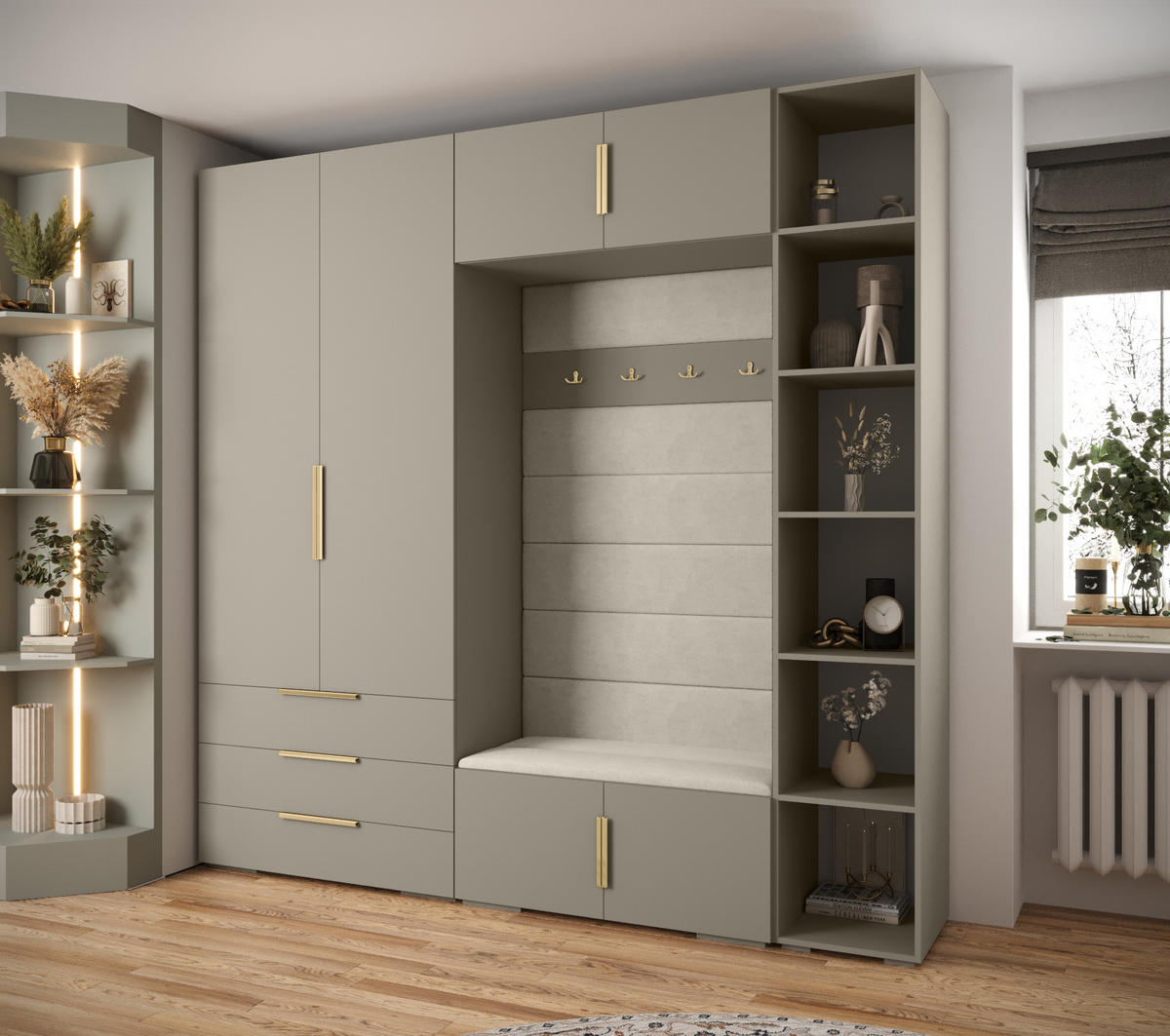 GARDEROBEN-SET 236,7/240/47 - Kaschmir/Goldfarben, Holz/Kunststoff (240/236.7/47cm) - Abiks Möbel