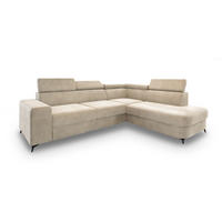 ECKSOFA ALVORO R-S Creme Velours-Stoff mit Schlaffunktion - Creme, Holz (253/190cm) - MASSENO