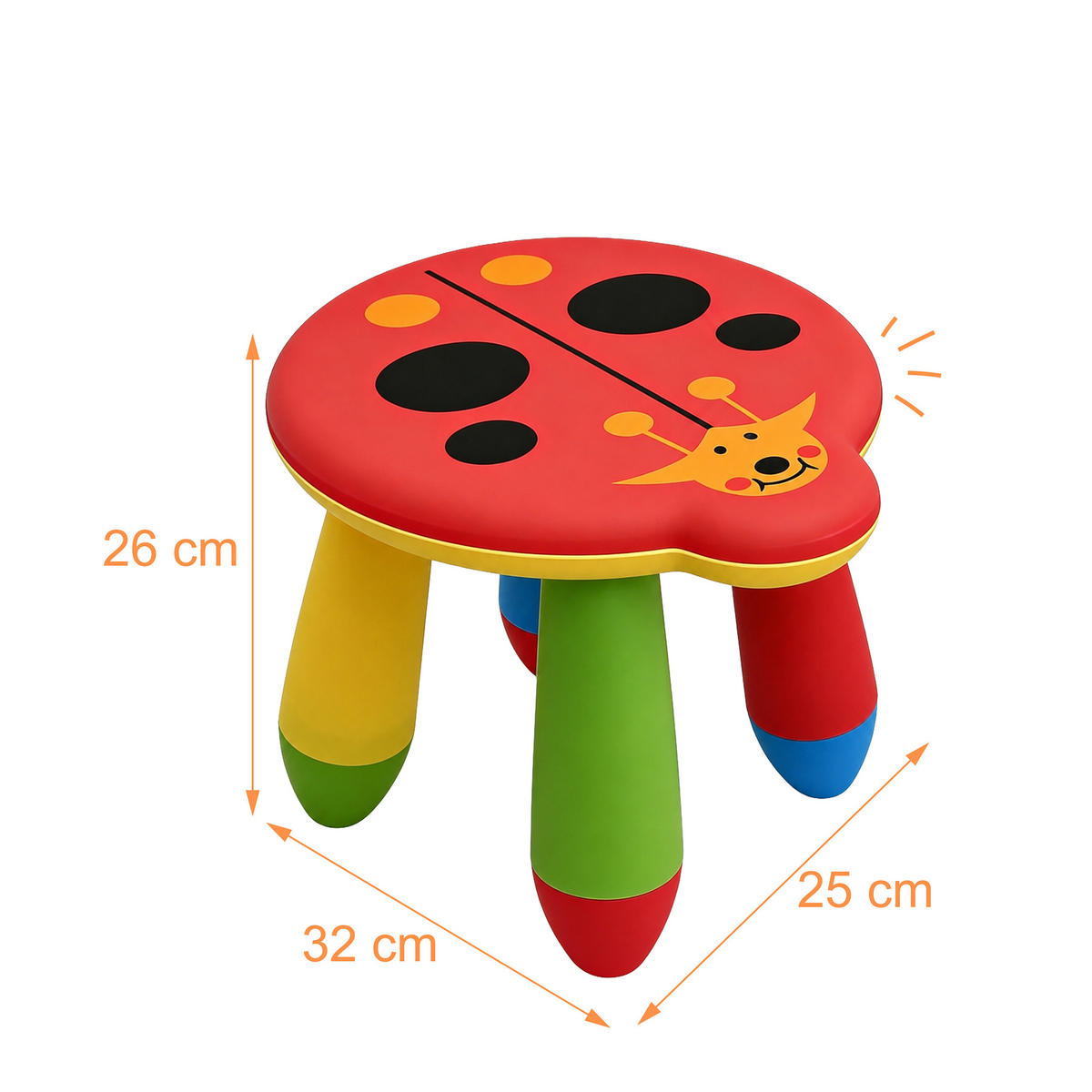 STOLIČKA Barevná dětská plastová beruška výška sedu 26 cm - různobarevná, plast (25/26/32cm) - Relaxdays