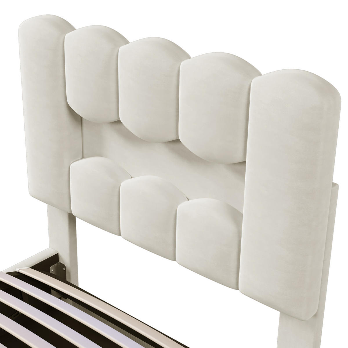 POLSTERBETT 90/200 cm Beige aus Samt mit Bettkasten und LED-Beleuchtung - Beige, Textil (90/200cm) - OKMYHOME