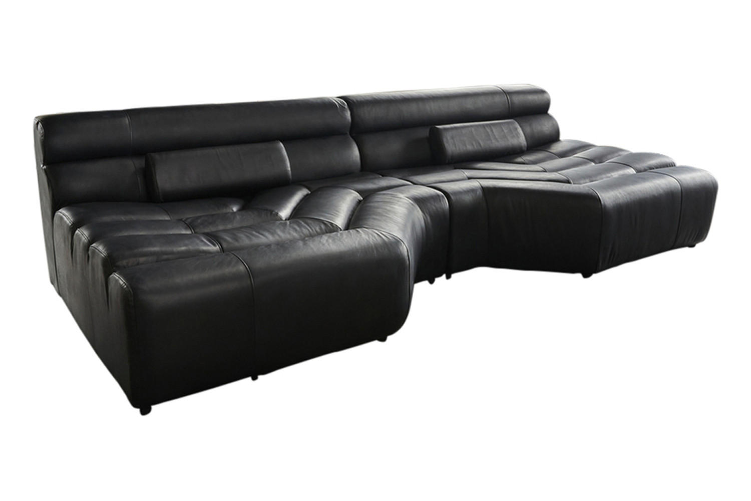 BIG SOFA MIT KISSEN TARA Schwarz Leder - Schwarz, Leder (286/76/143cm) - KAWOLA
