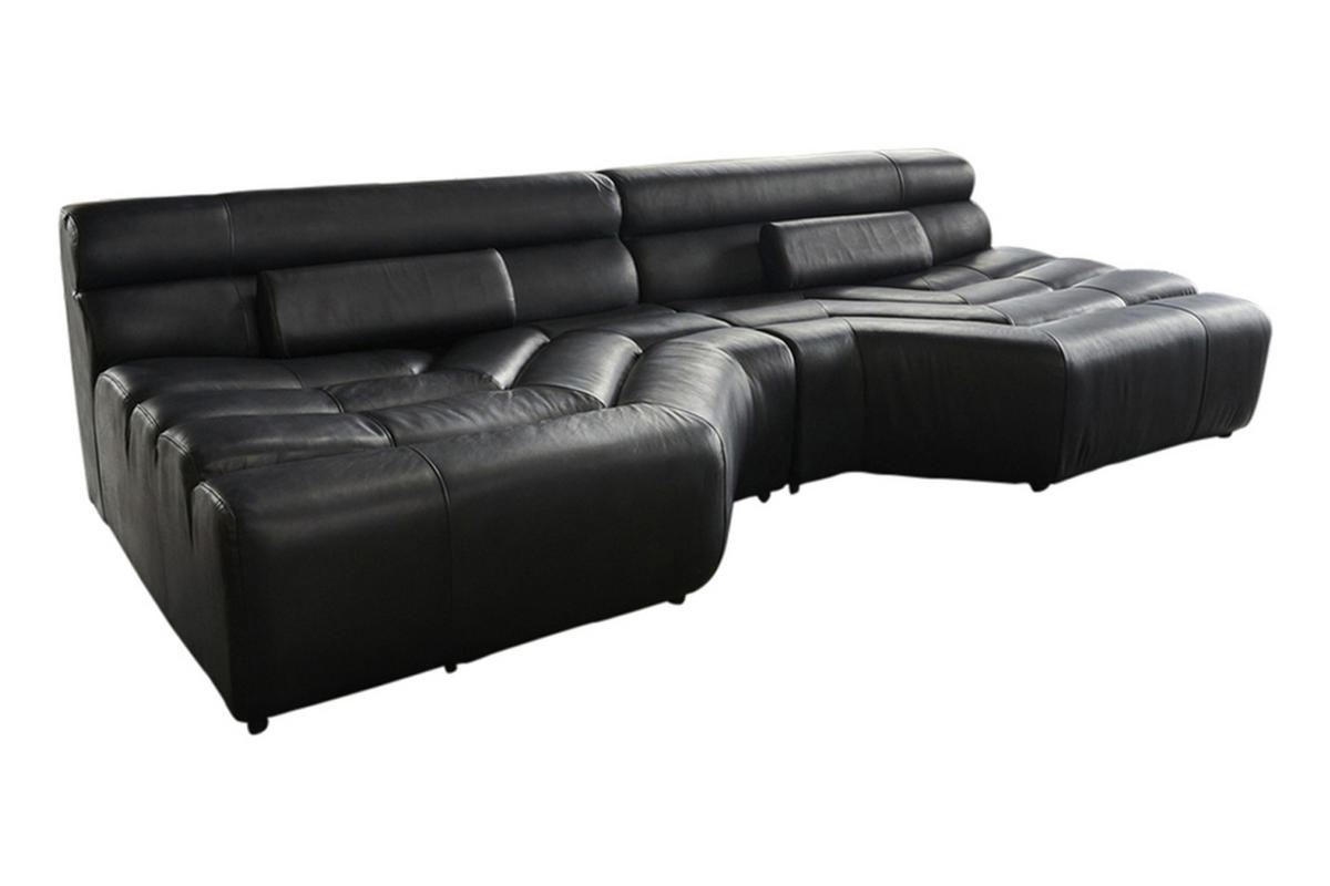 BIG SOFA MIT KISSEN TARA Schwarz Leder - Schwarz, Leder (286/76/143cm) - KAWOLA