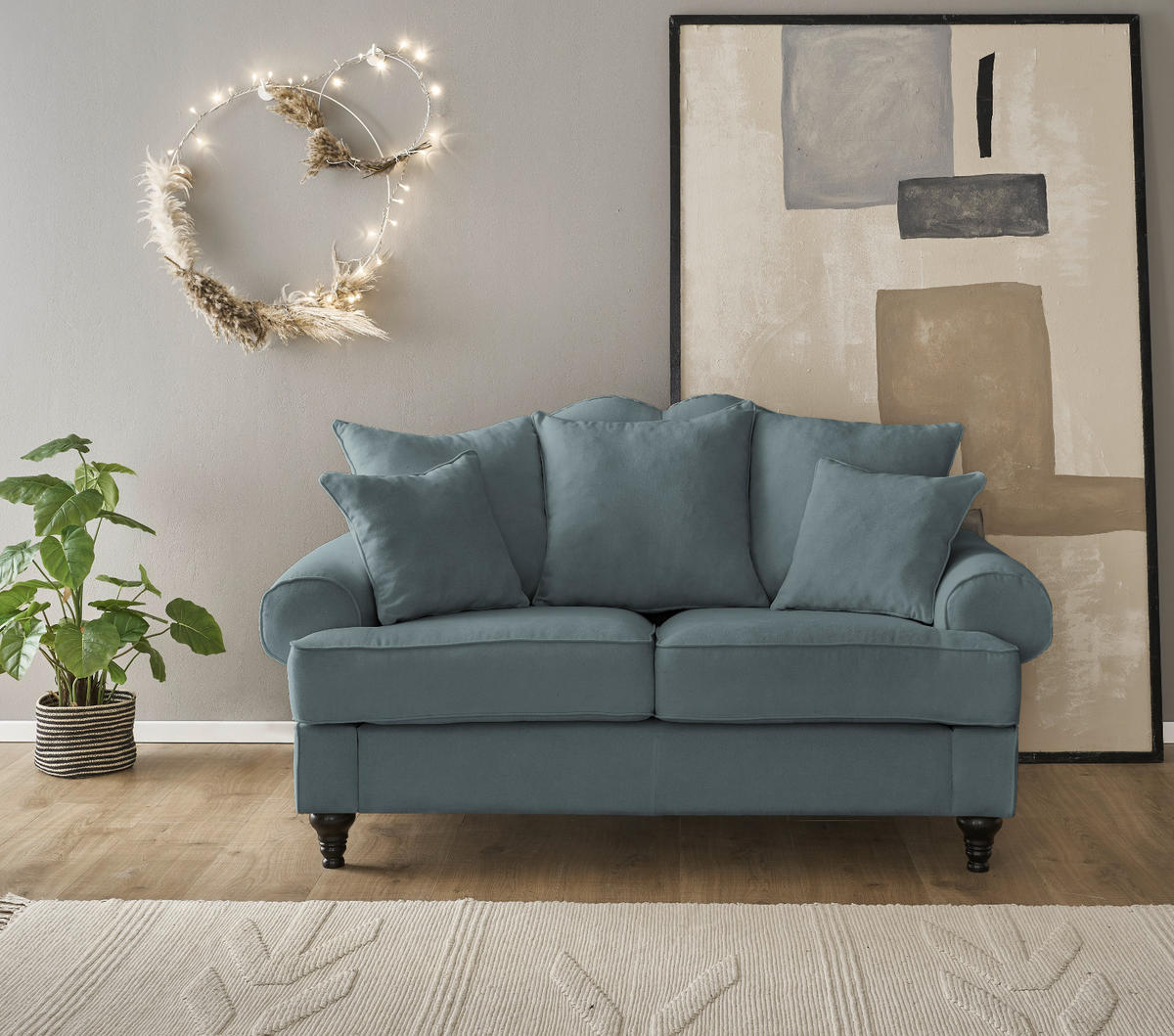 SOFA grau Landhaus, Couch 2-Sitzer 170 cm - Grau, Holz/Textil (170/95/100cm) - Furn.Design