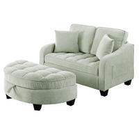 SCHLAFSOFA 132/129/93 cm aus Eukalyptusholz mit Aufbewahrungshocker Cyan - Türkis, Holz (129/93/132cm) - Modenvie