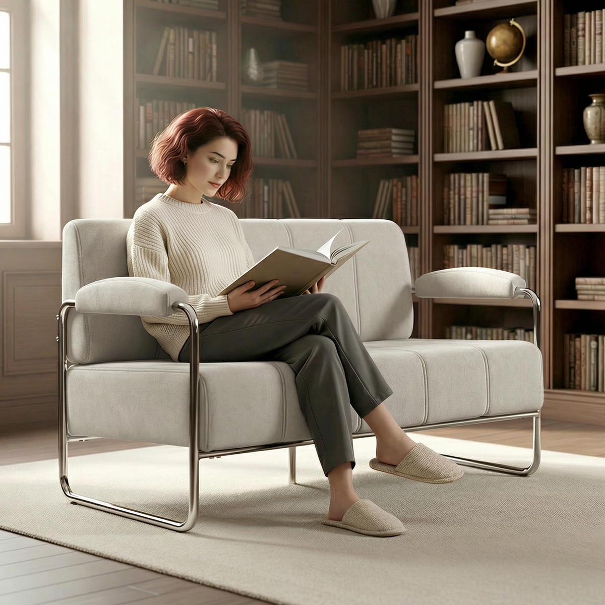 SOFA, 2-Sitzer, Chenille, Stahl/Schaumstoff, beige, 120x73x76cm - Multicolor, Holzwerkstoff (120/76/73cm) - FORIOUS