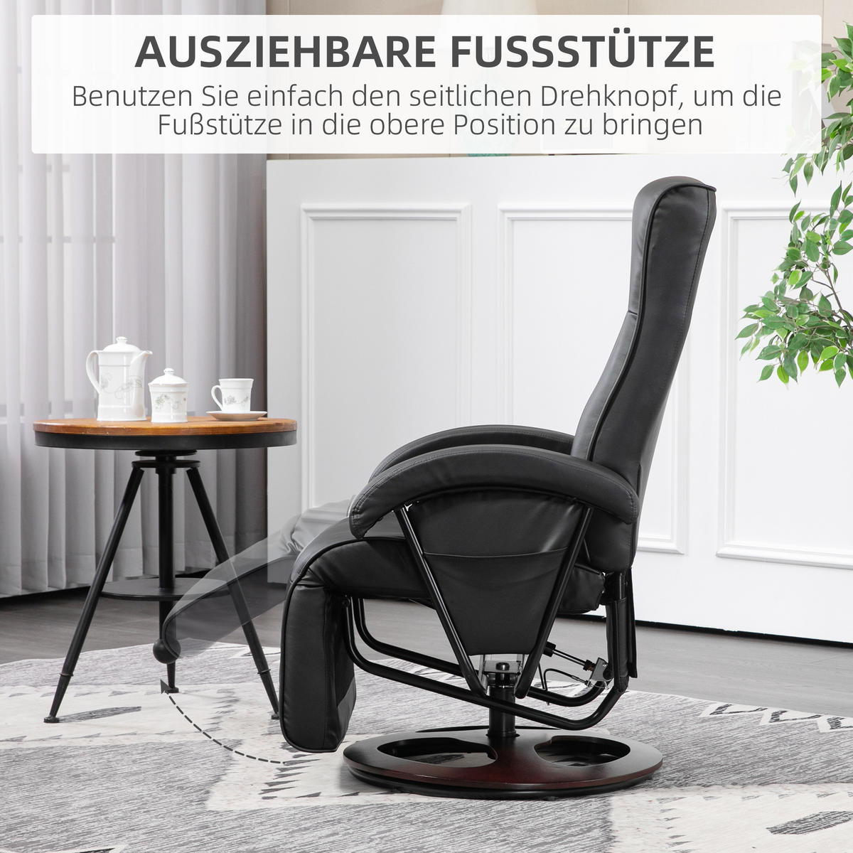 RELAXSESSEL mit Liegefunktion 86 x 66 x 107 cm Schwarz - Schwarz, Kunststoff (66/107/86cm) - HOMCOM