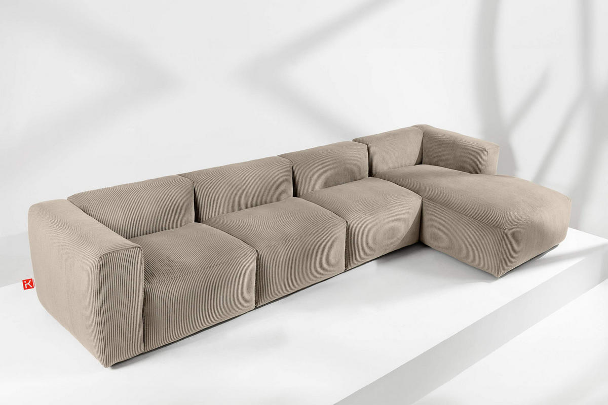 ECKMODULSOFA-RECHTS BUFFO 6-Sitzer mit extrem weicher Sitzfläche, Kordstoff, beige - Beige, Textil (377/180cm) - KONSIMO®