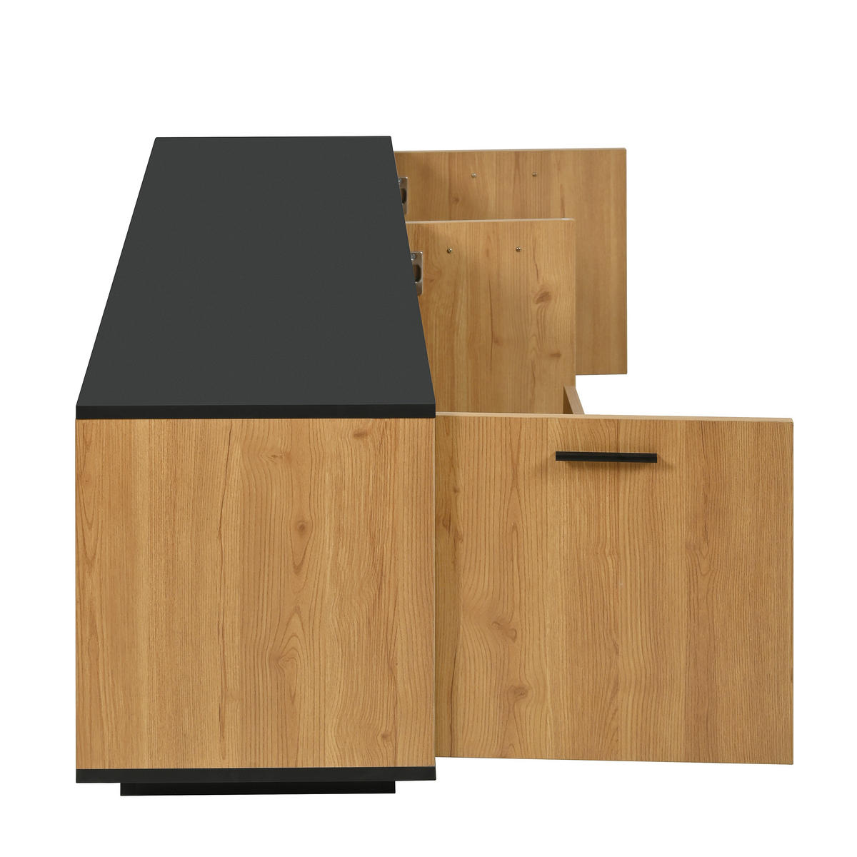 TV-ELEMENT Schwarz Holzoptik mit 16-Farben-LED, Glastüren und Stauraum - Schwarz, Holzwerkstoff (37/45/180cm) - Korfee