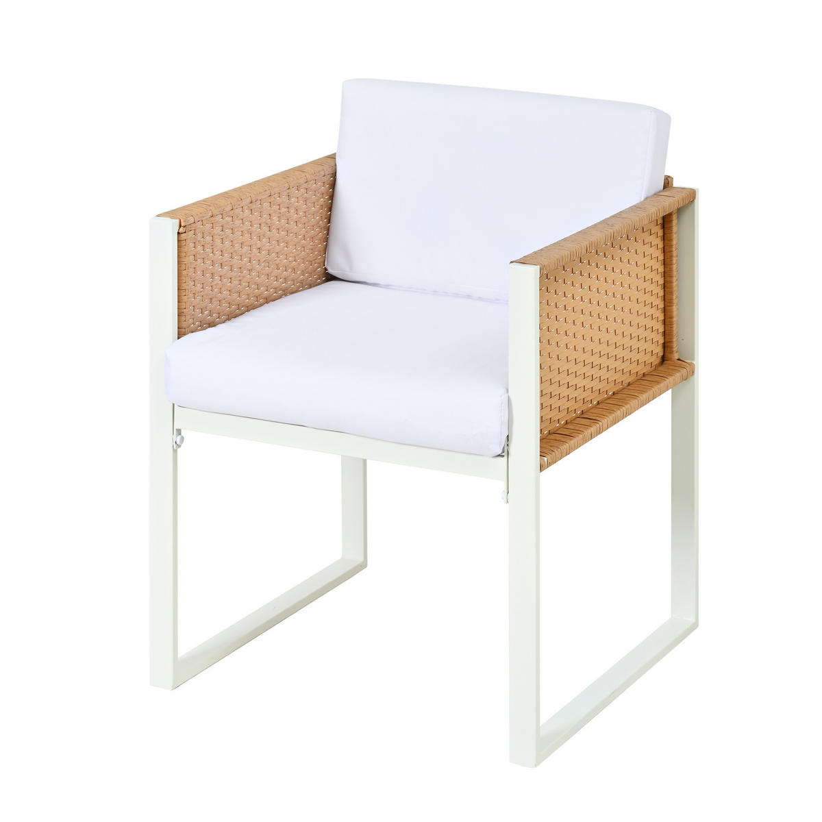 GARTENLOUNGE-SET Polyrattan-Gartenmöbel 6-Personen-Garten-Essgruppe - Schwarz/Weiß, Textil/Metall - STILVORA