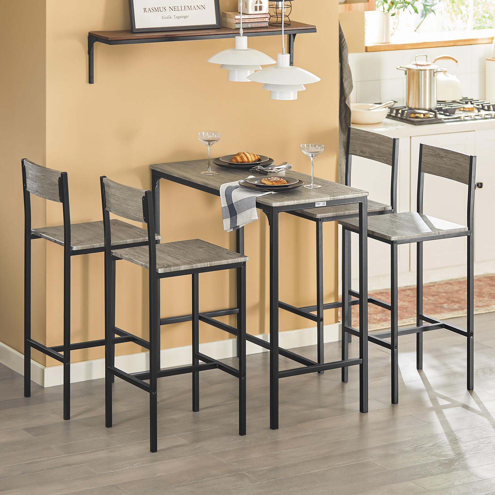 BARTISCH + 4 x BARSTÜHLE - Naturfarben, Holzwerkstoff (100/87/45cm) - SoBuy