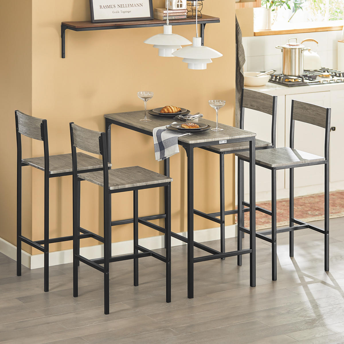 BARTISCH + 4 x BARSTÜHLE - Naturfarben, Holzwerkstoff (100/87/45cm) - SoBuy