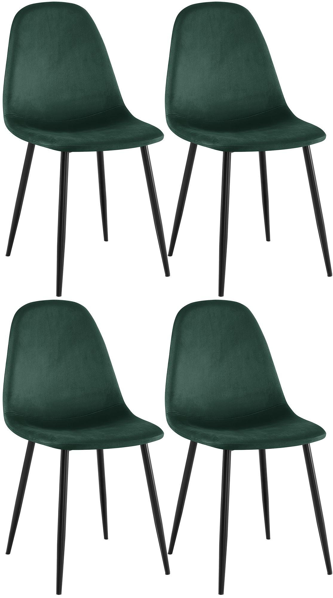 STUHL 4er Set Samt Grün - Schwarz/Grün, Textil/Metall (44/88/51cm) - CLP