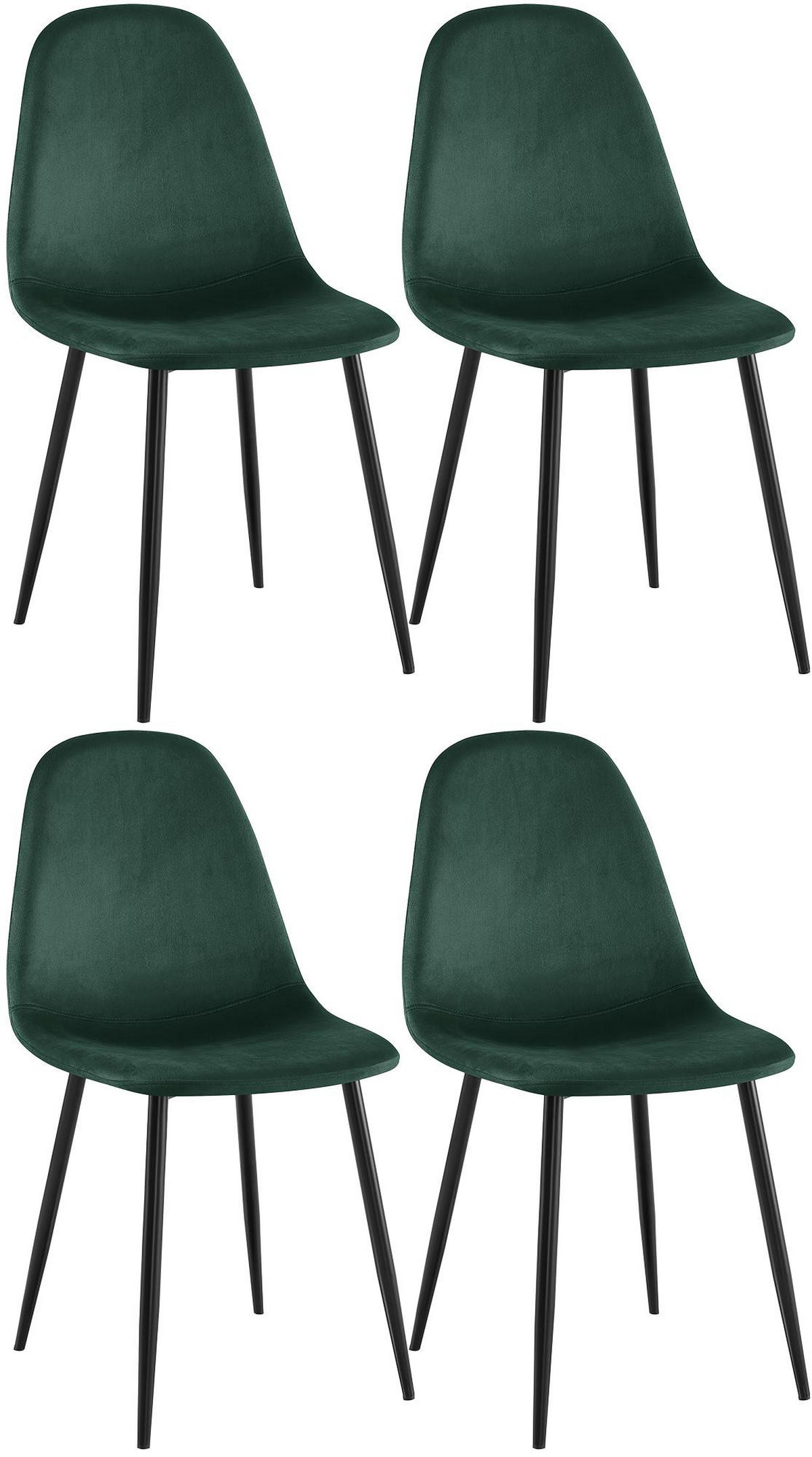 STUHL 4er Set Samt Grün - Schwarz/Grün, Textil/Metall (44/88/51cm) - CLP