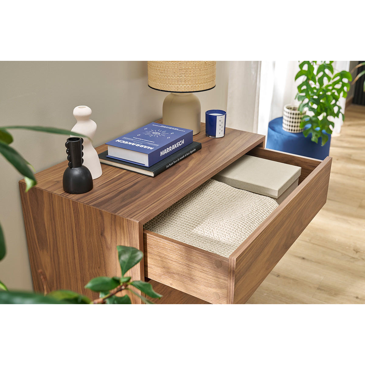 KOMMODE 3 Schubladen Walnuss Metall MANNY - Walnussfarben, Holz (45/75/80.5cm) - Miliboo