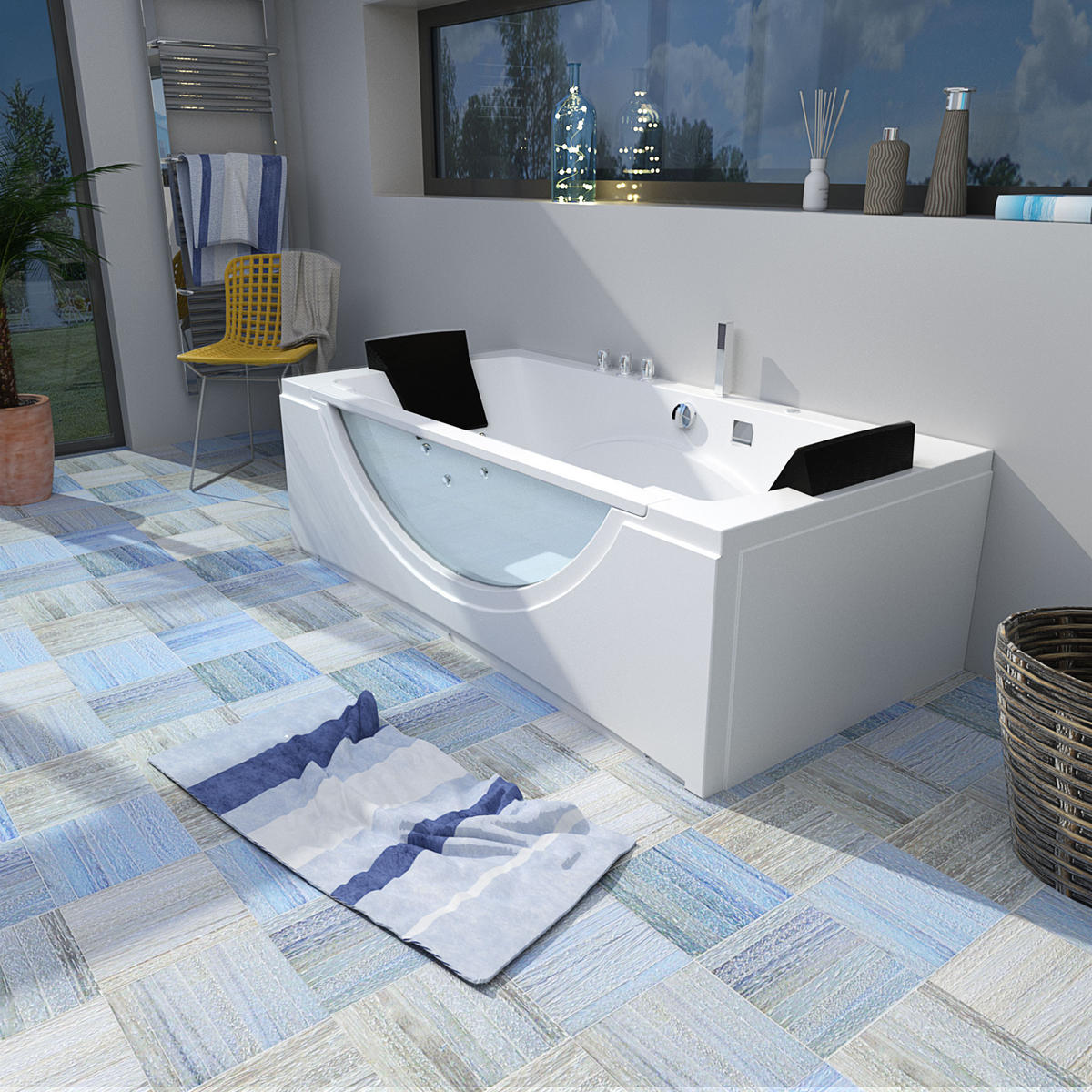 WHIRLPOOL Pool Badewanne Wanne W81-B 180x90cm - Weiß, Glas/Kunststoff (90/55/180cm) - AcquaVapore by Sandra Jentho