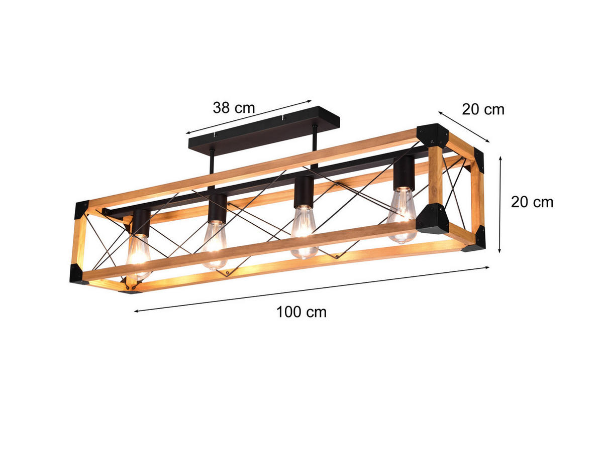 LED-DECKENLAMPE Breite 100cm, Holzbalken - Schwarz/Naturfarben, Holz/Metall (20/100/32cm) - meineWunschleuchte