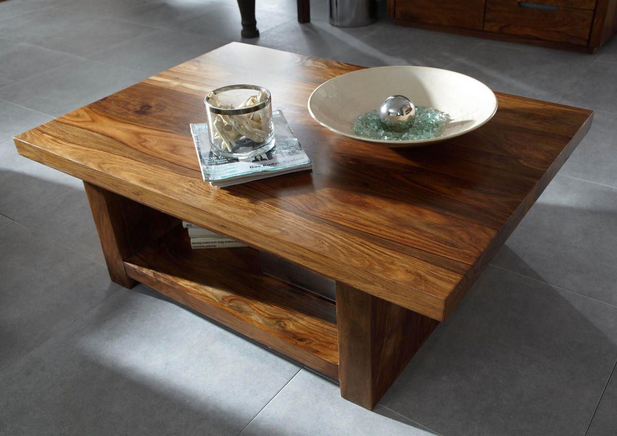 COUCHTISCH Sheesham 120x85x43 walnuss lackiert DUKE #119 - Dunkelbraun, Holz (120/85/43cm) - Massivmoebel24